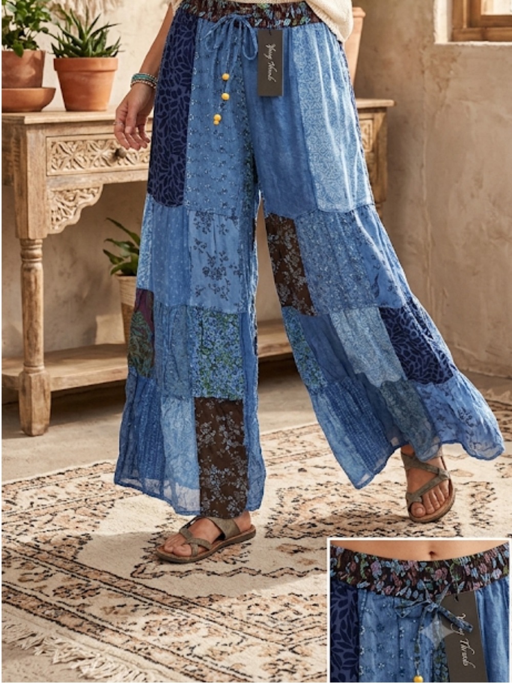 💕NEW! Boho Patchwork Wide-Leg Pants